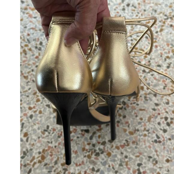 Reiss Kali Leather strappy Stiletto wrap Sandals in gold Metallic size 37 NWOT - Picture 6 of 12